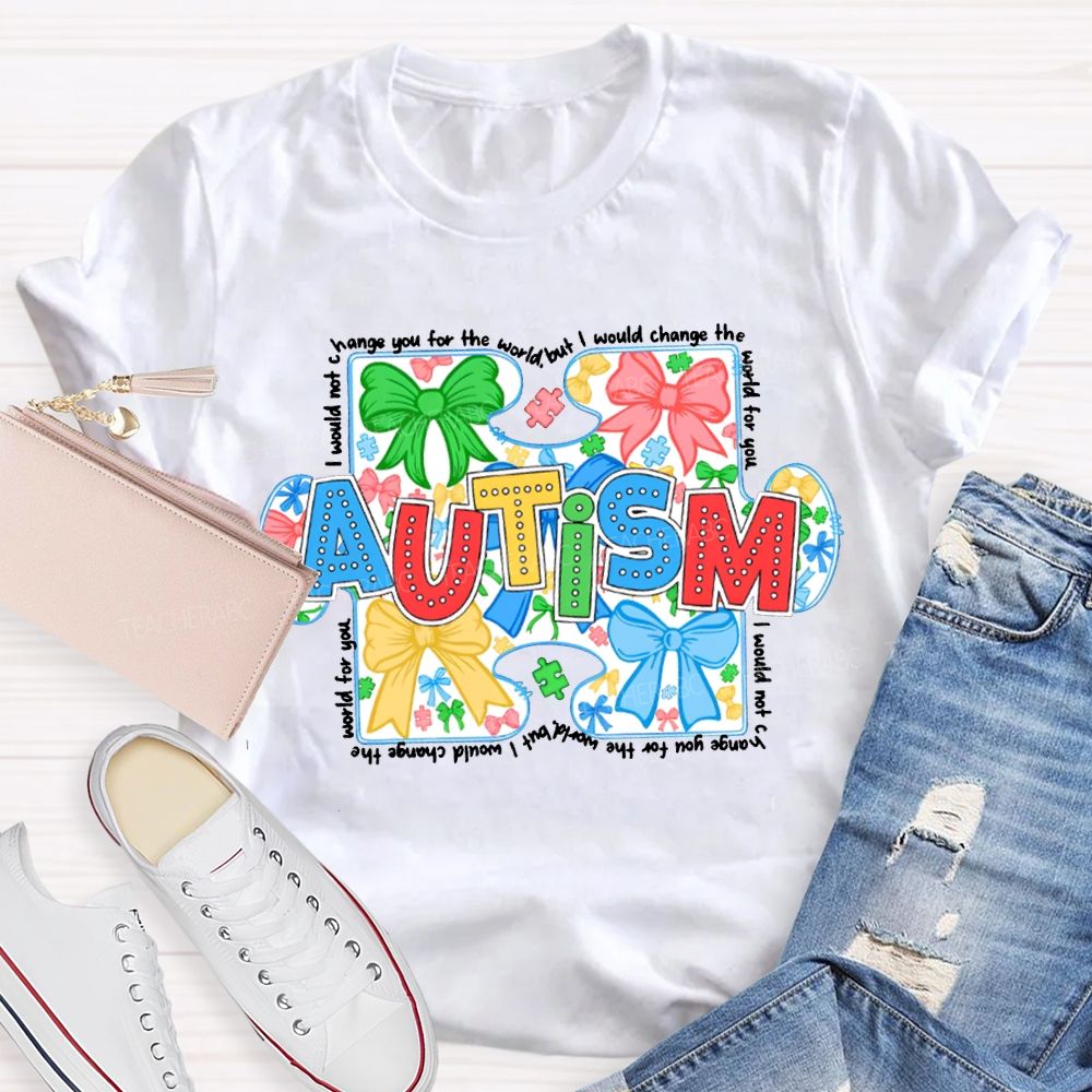 Autism Colorful Bows And Colorful Lettering Prints T-shirt