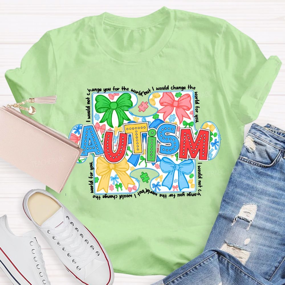 Autism Colorful Bows And Colorful Lettering Prints T-shirt