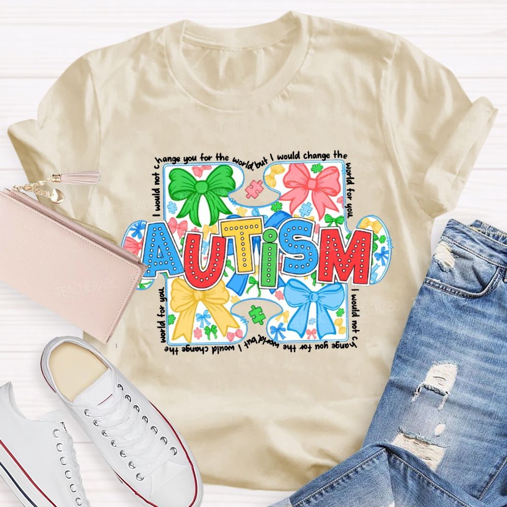 Autism Colorful Bows And Colorful Lettering Prints T-shirt