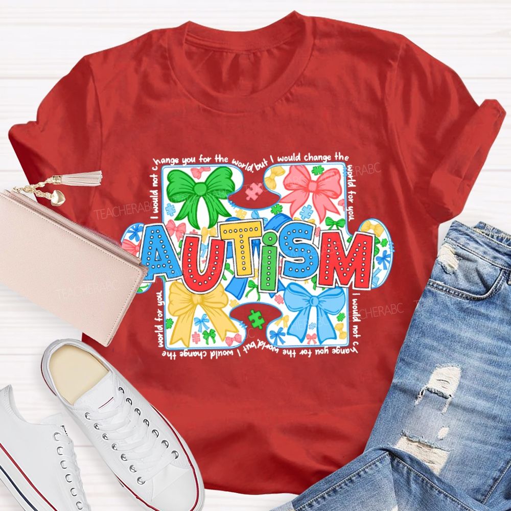 Autism Colorful Bows And Colorful Lettering Prints T-shirt