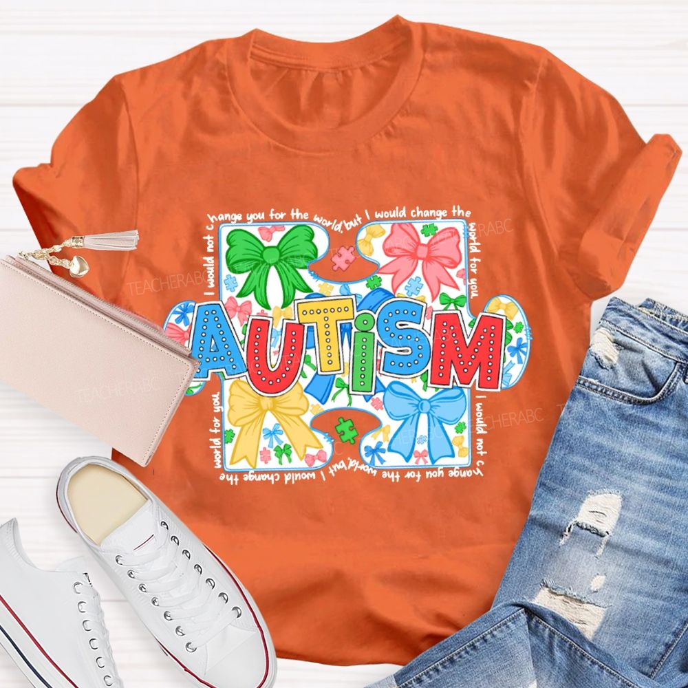 Autism Colorful Bows And Colorful Lettering Prints T-shirt