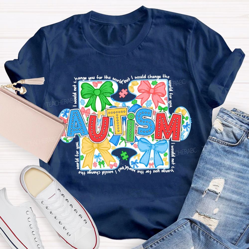 Autism Colorful Bows And Colorful Lettering Prints T-shirt