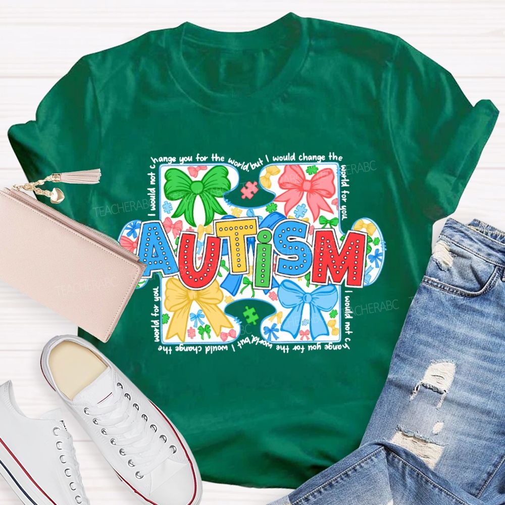 Autism Colorful Bows And Colorful Lettering Prints T-shirt