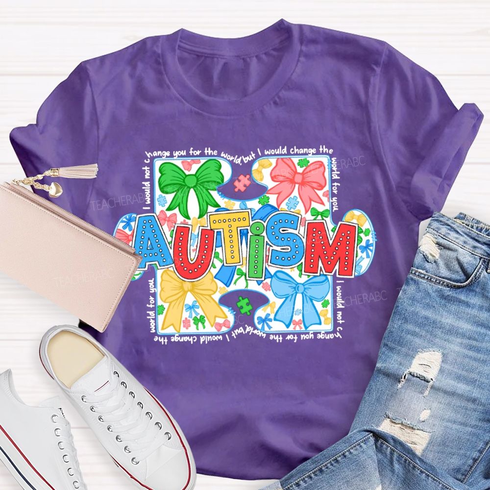 Autism Colorful Bows And Colorful Lettering Prints T-shirt
