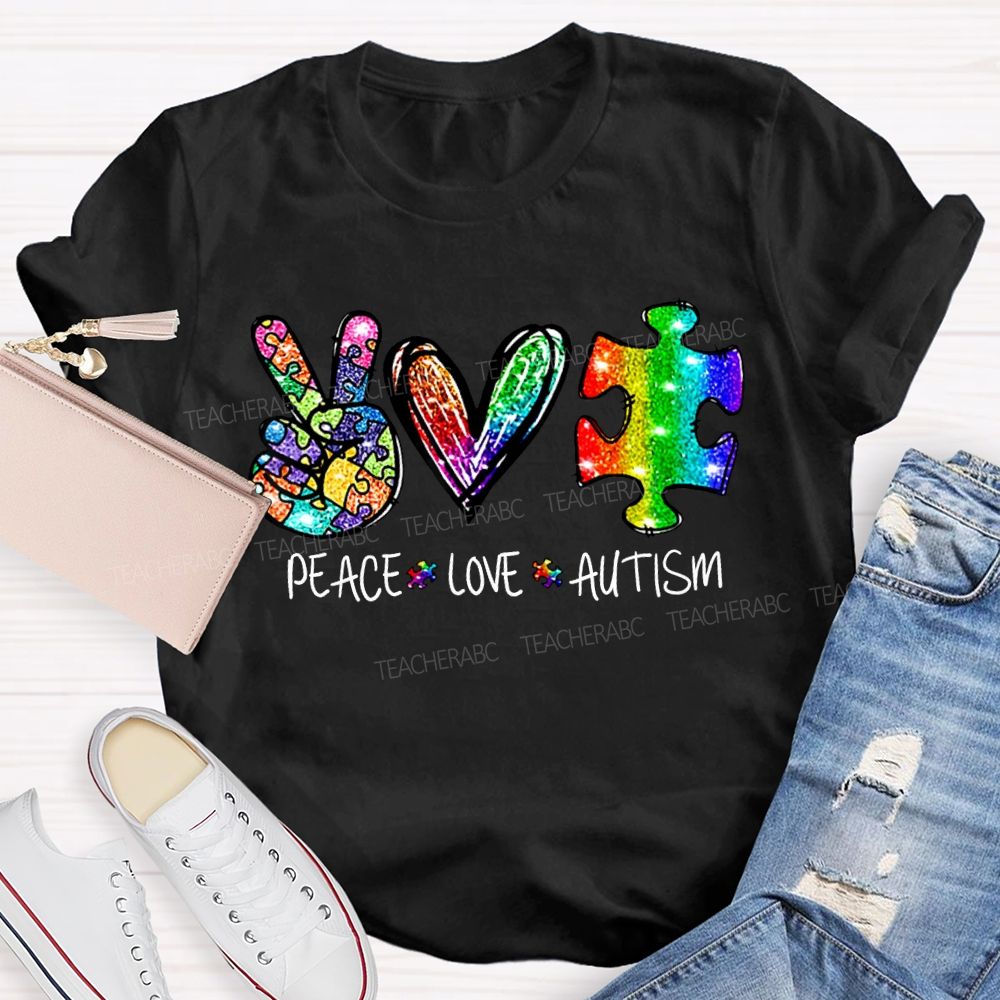 Peace Love Autism Color Printing Special Education T-shirt