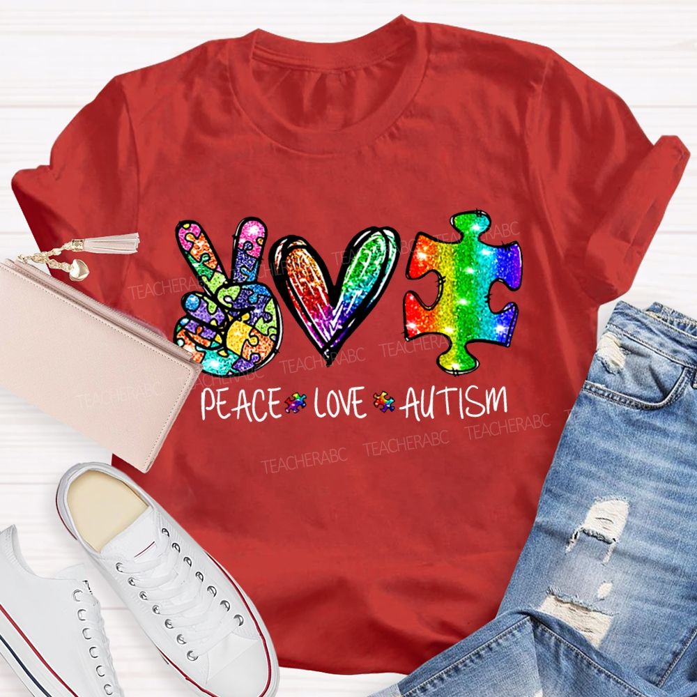 Peace Love Autism Color Printing Special Education T-shirt