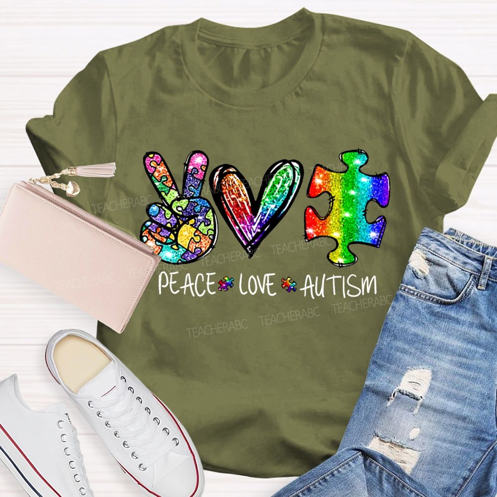 Peace Love Autism Color Printing Special Education T-shirt