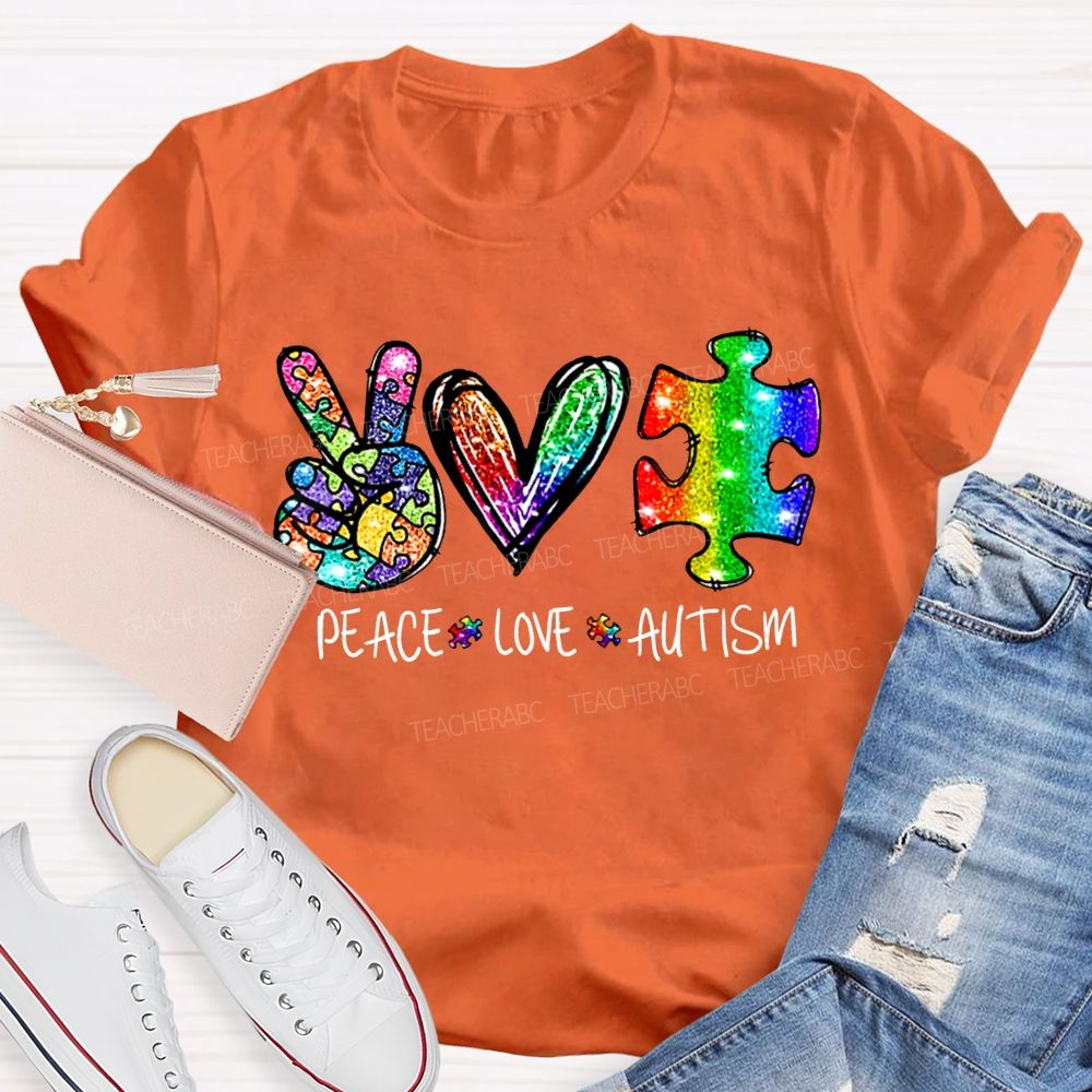Peace Love Autism Color Printing Special Education T-shirt