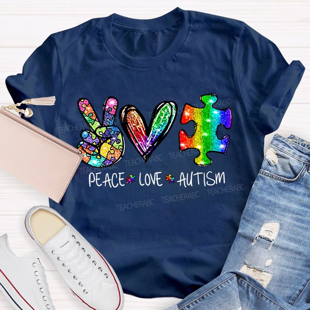 Peace Love Autism Color Printing Special Education T-shirt
