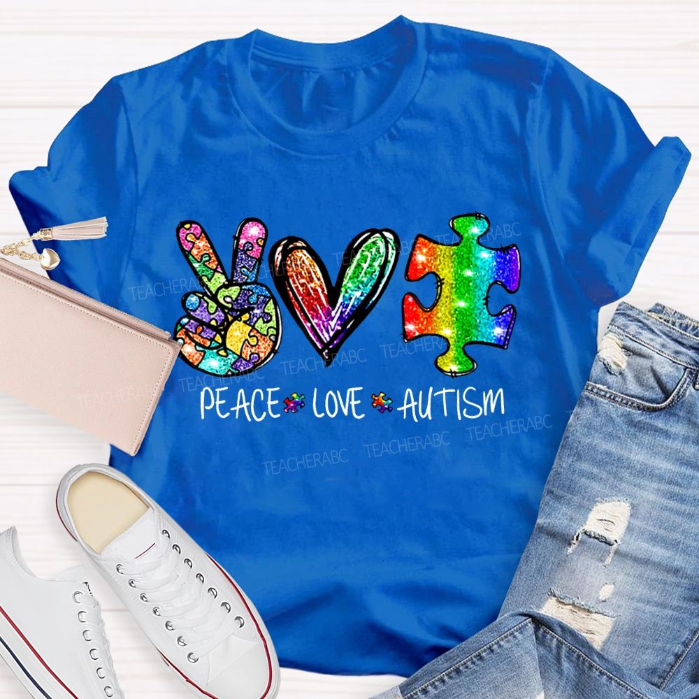 Peace Love Autism Color Printing Special Education T-shirt