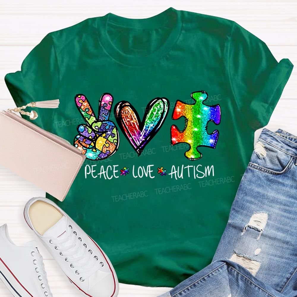Peace Love Autism Color Printing Special Education T-shirt
