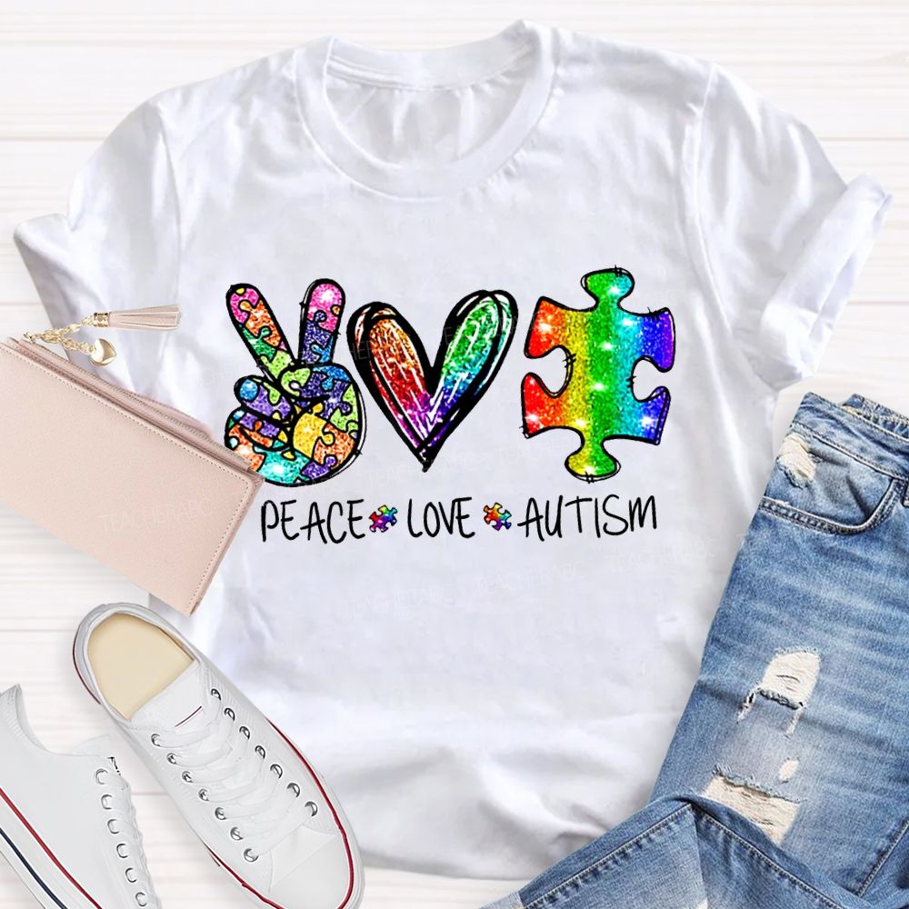 Peace Love Autism Color Printing Special Education T-shirt