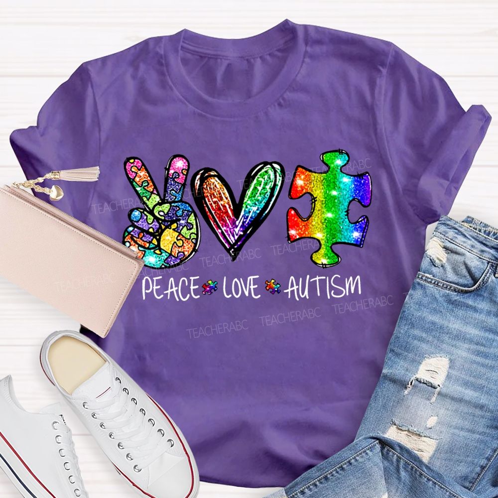 Peace Love Autism Color Printing Special Education T-shirt