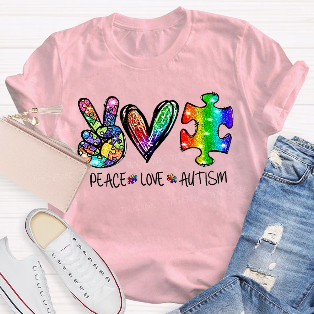 Peace Love Autism Color Printing Special Education T-shirt