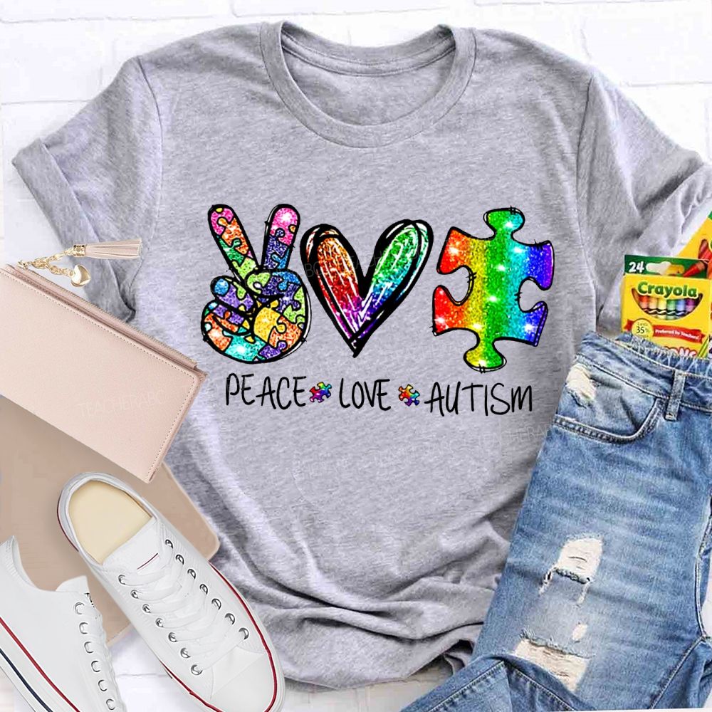 Peace Love Autism Color Printing Special Education T-shirt