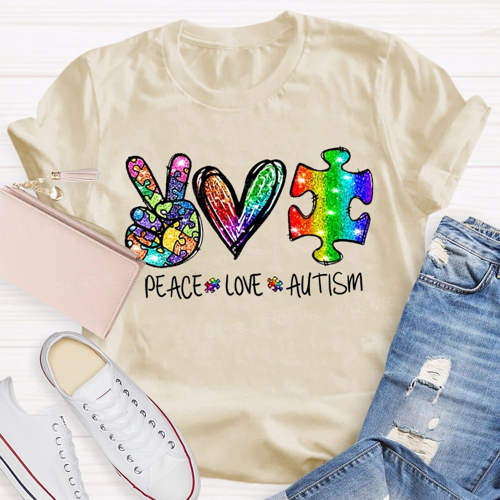 Peace Love Autism Color Printing Special Education T-shirt