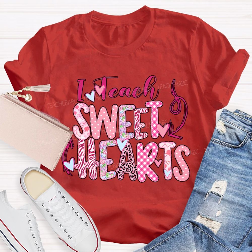 I Teach Sweet Hearts Colorful Heart Font T-shirt