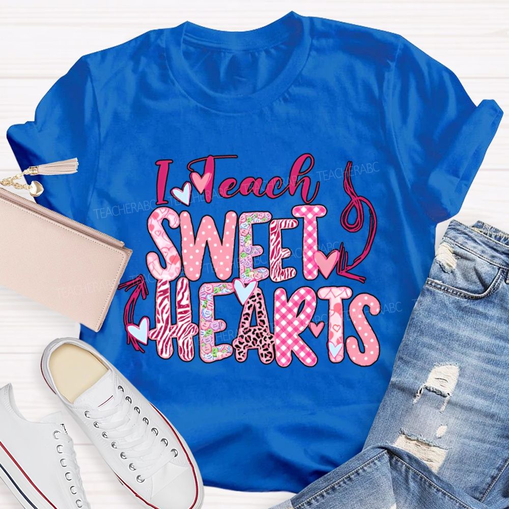 I Teach Sweet Hearts Colorful Heart Font T-shirt