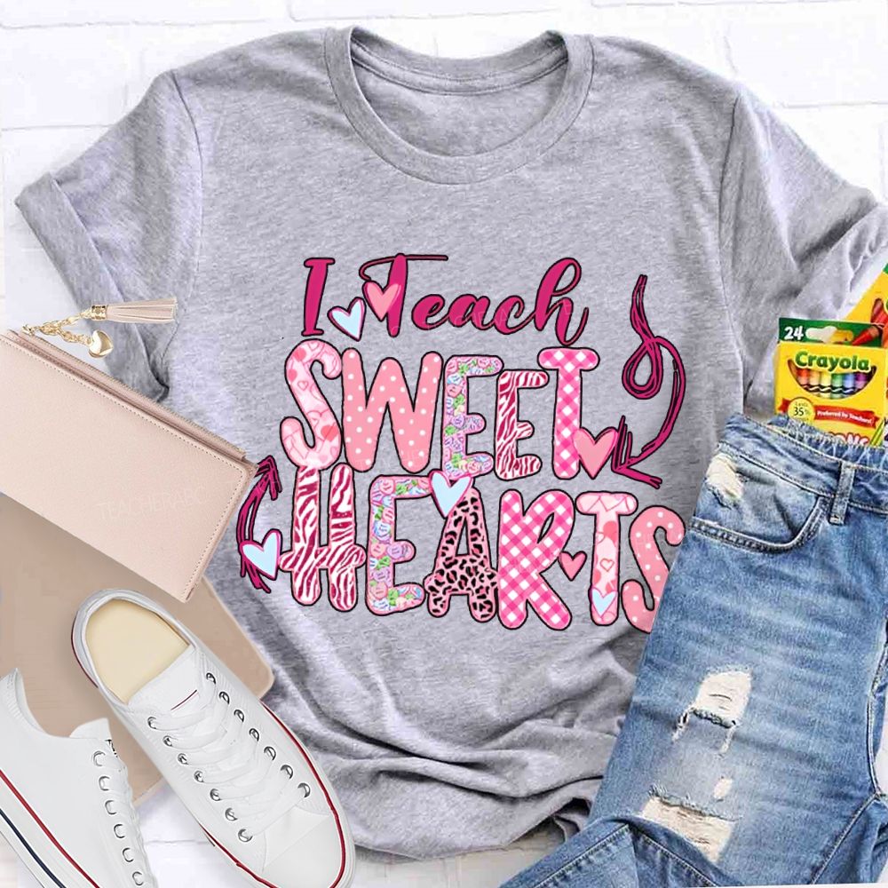 I Teach Sweet Hearts Colorful Heart Font T-shirt