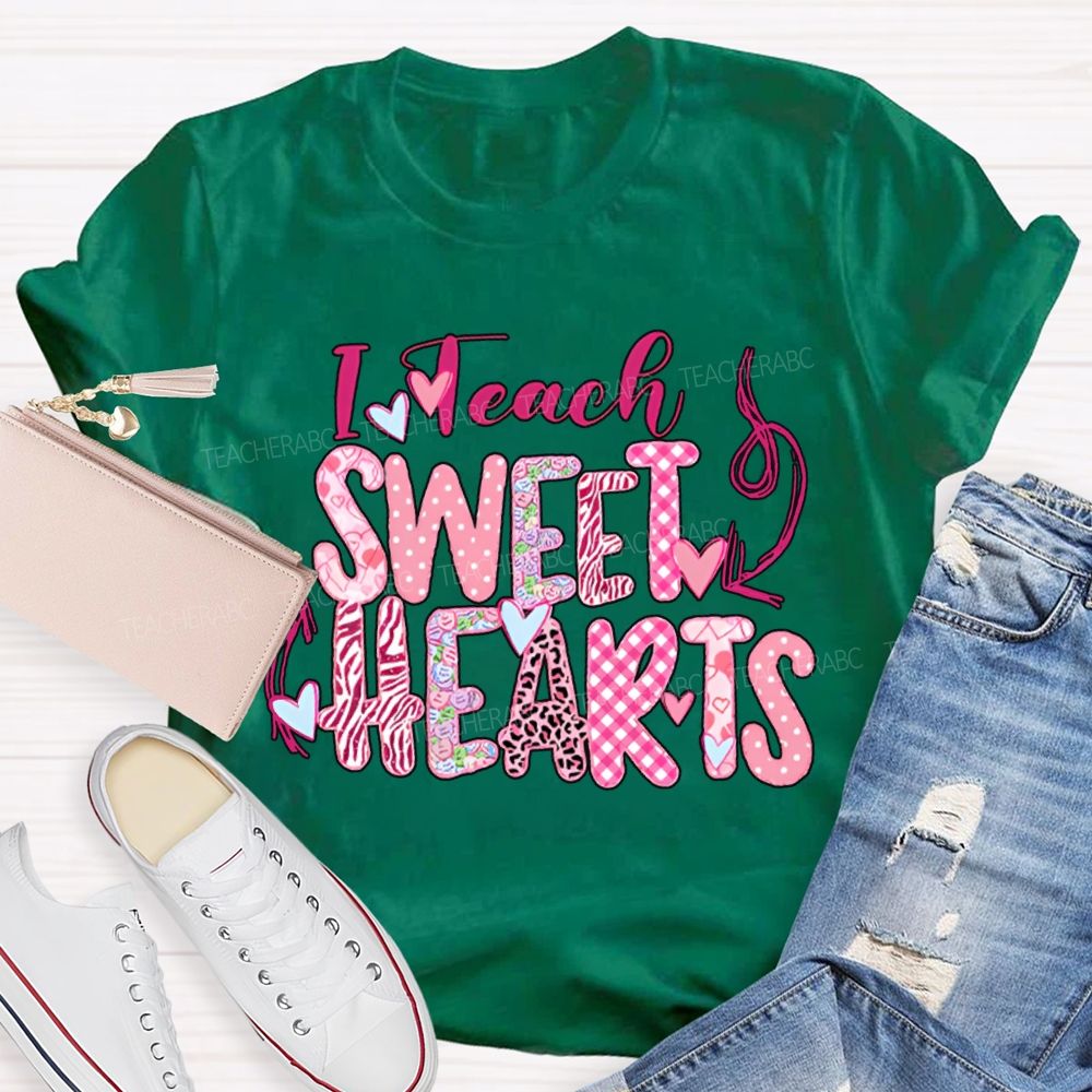 I Teach Sweet Hearts Colorful Heart Font T-shirt