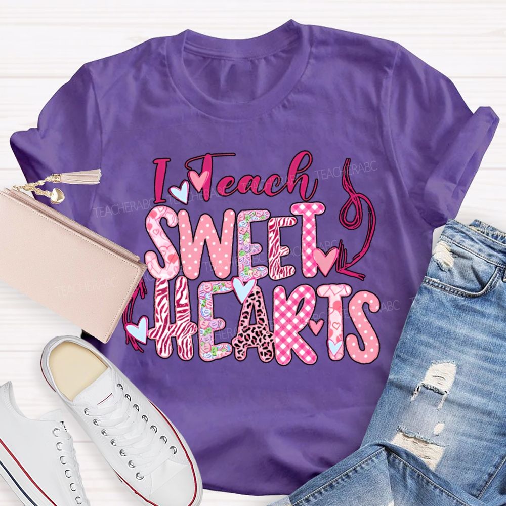 I Teach Sweet Hearts Colorful Heart Font T-shirt