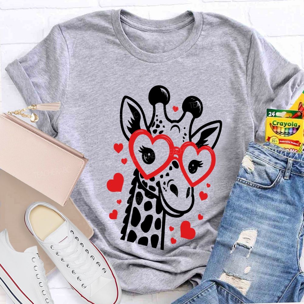 Valentine's Day Love Giraffe Teacher T-Shirt