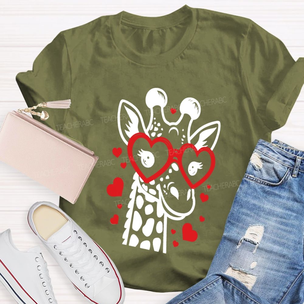 Valentine's Day Love Giraffe Teacher T-Shirt
