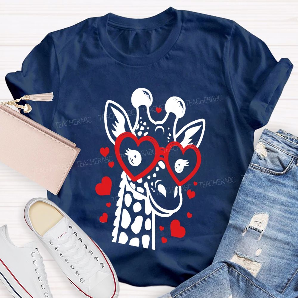 Valentine's Day Love Giraffe Teacher T-Shirt