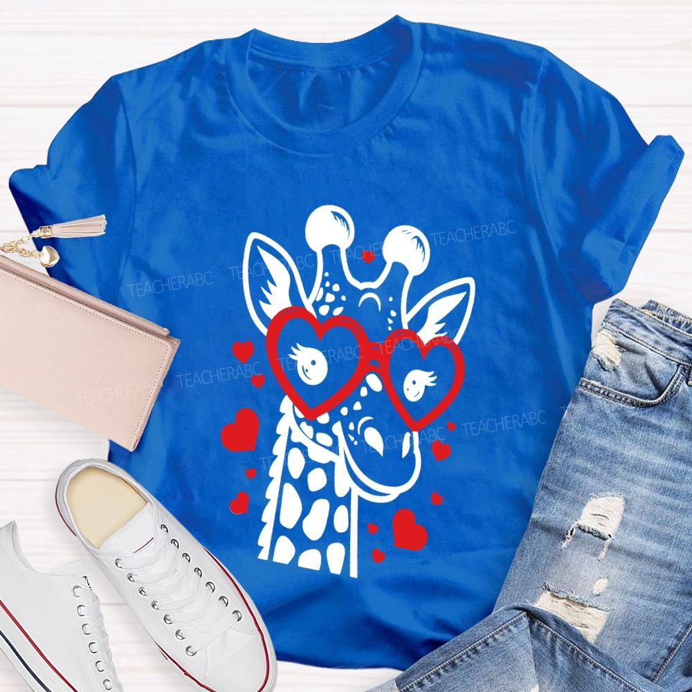 Valentine's Day Love Giraffe Teacher T-Shirt
