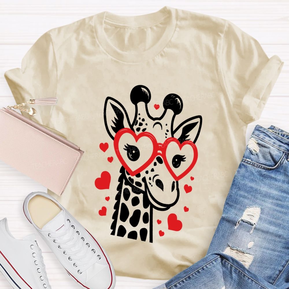 Valentine's Day Love Giraffe Teacher T-Shirt