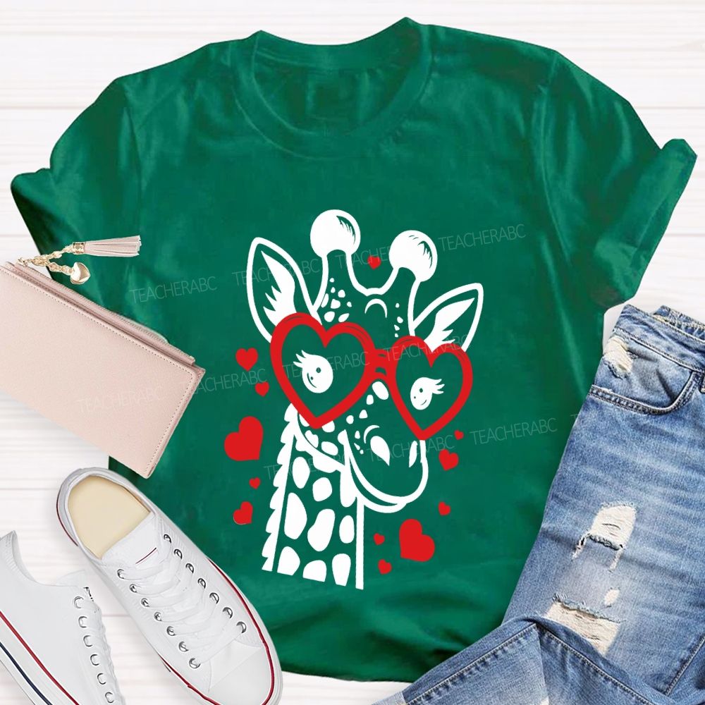Valentine's Day Love Giraffe Teacher T-Shirt