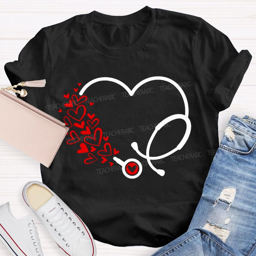 School Nurse Hearts And Stethoscopes T-shirt