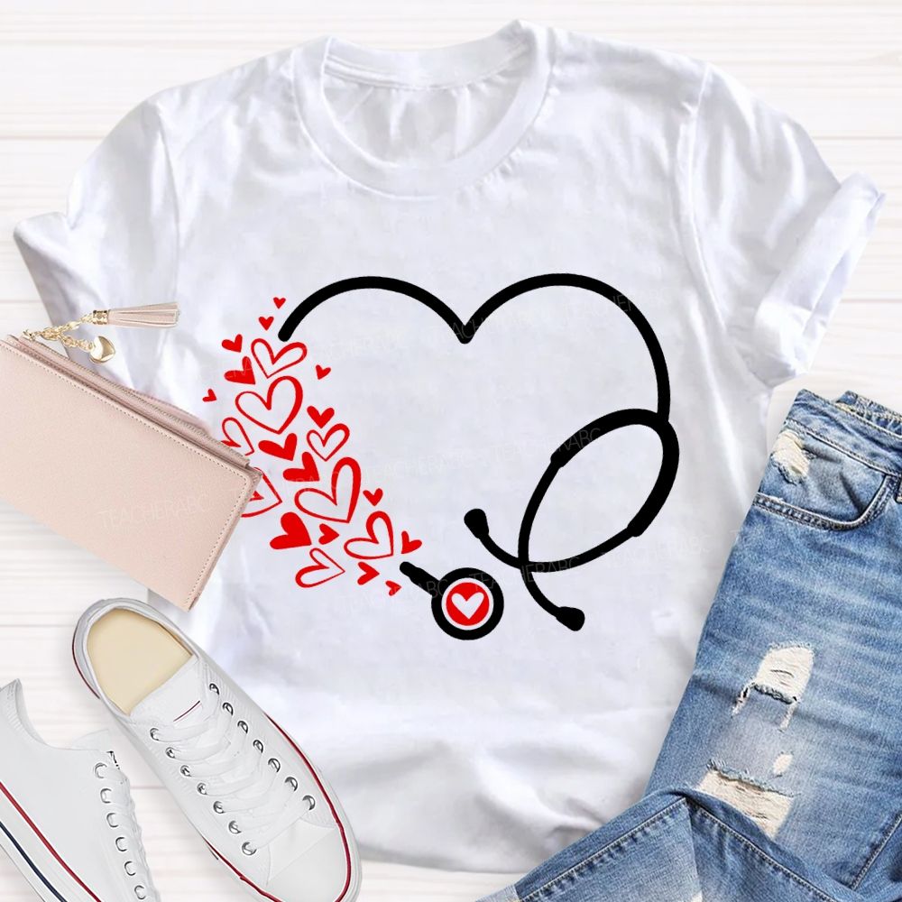 School Nurse Hearts And Stethoscopes T-shirt