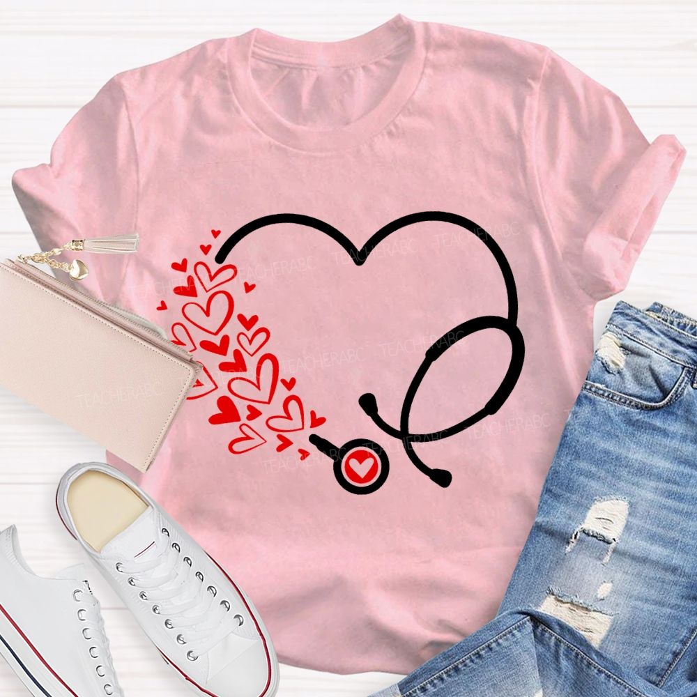 School Nurse Hearts And Stethoscopes T-shirt