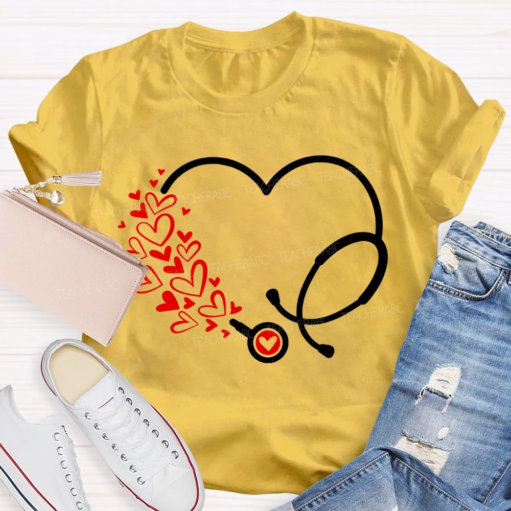 School Nurse Hearts And Stethoscopes T-shirt