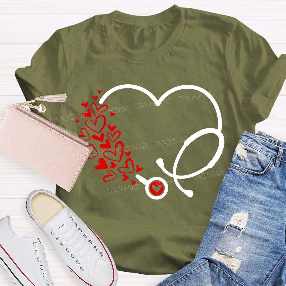 School Nurse Hearts And Stethoscopes T-shirt