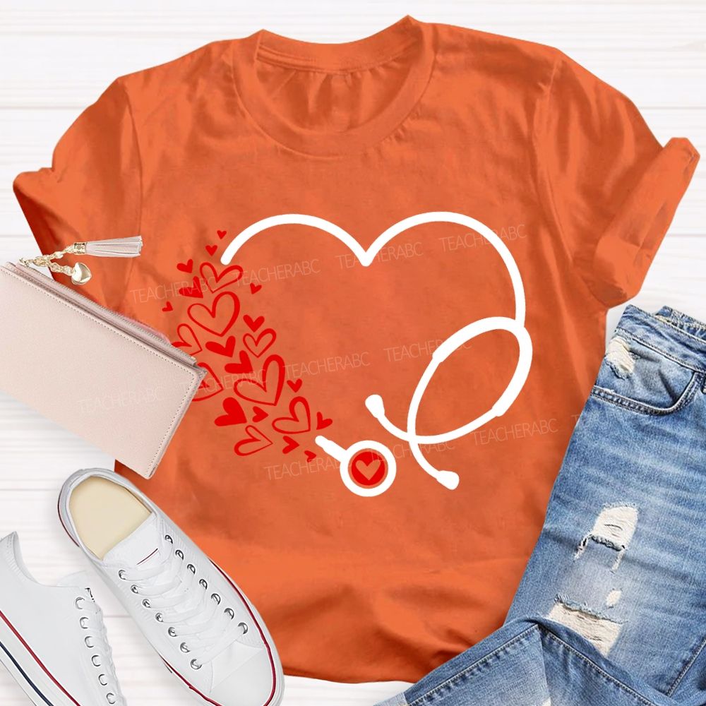 School Nurse Hearts And Stethoscopes T-shirt