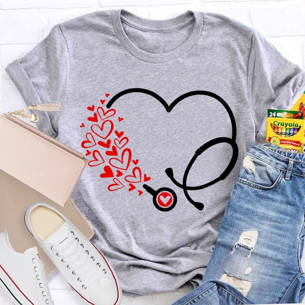 School Nurse Hearts And Stethoscopes T-shirt