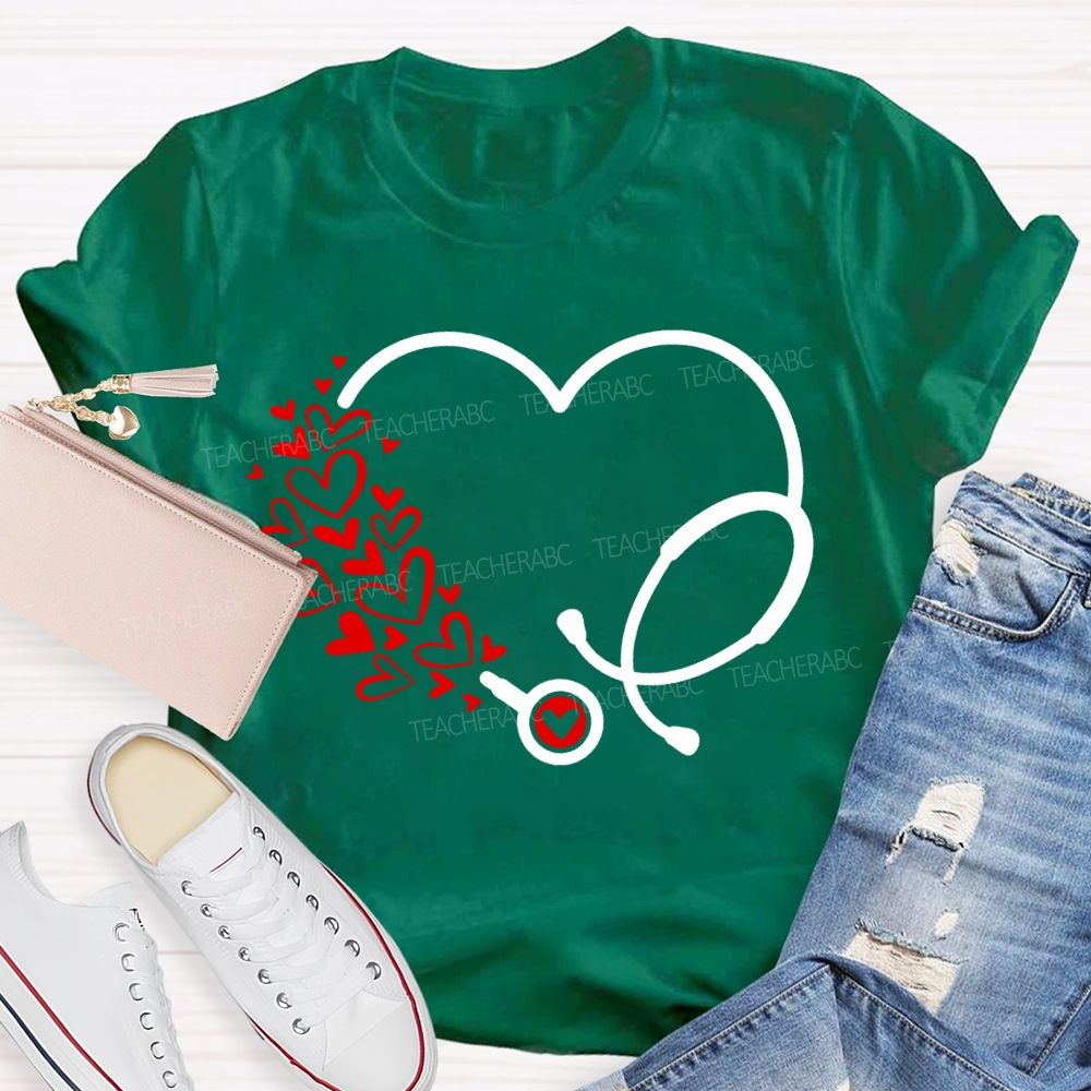 School Nurse Hearts And Stethoscopes T-shirt