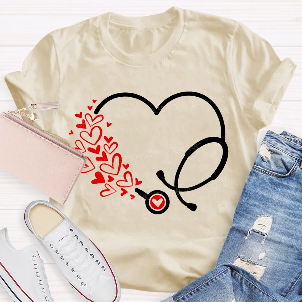 School Nurse Hearts And Stethoscopes T-shirt