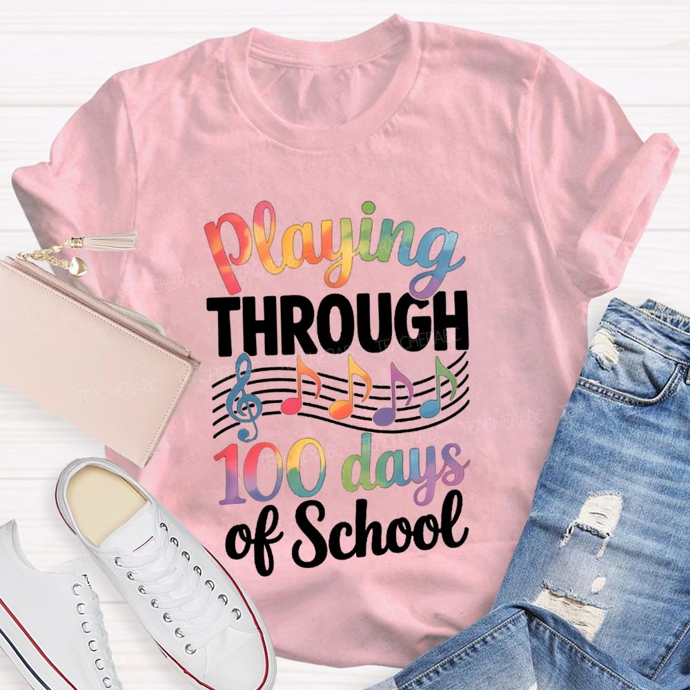 Playing Through 100 Days Of School Color Gradient Font T-shirt