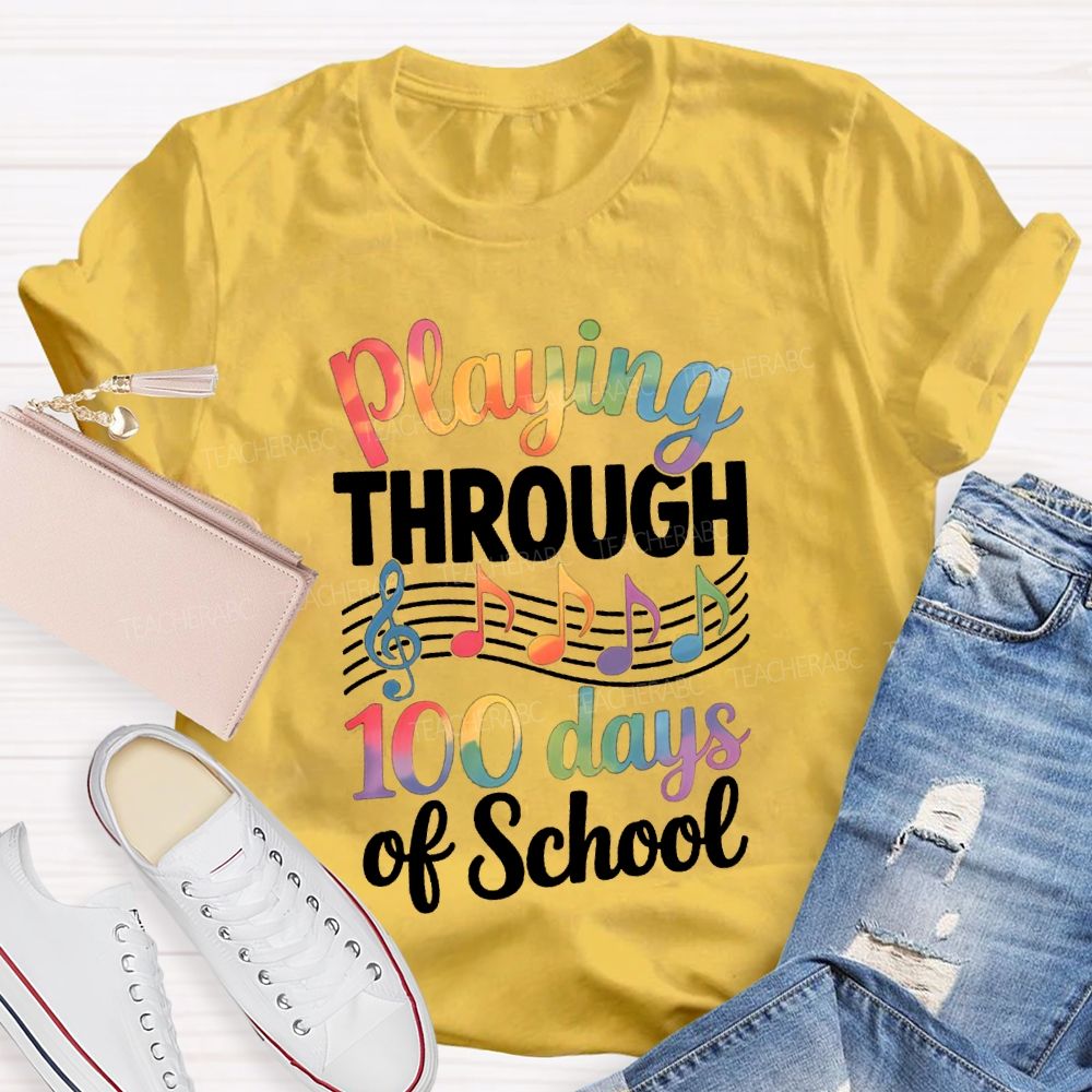 Playing Through 100 Days Of School Color Gradient Font T-shirt