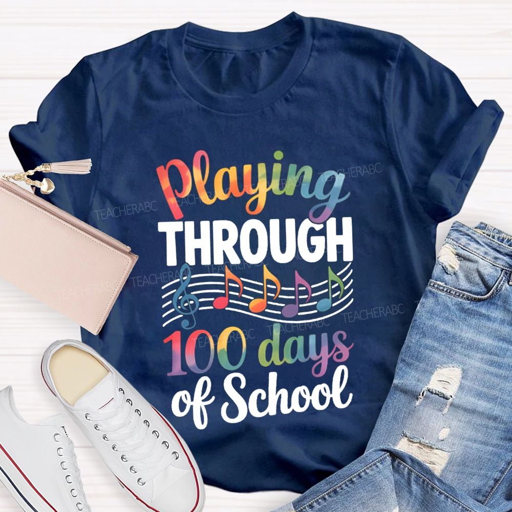 Playing Through 100 Days Of School Color Gradient Font T-shirt