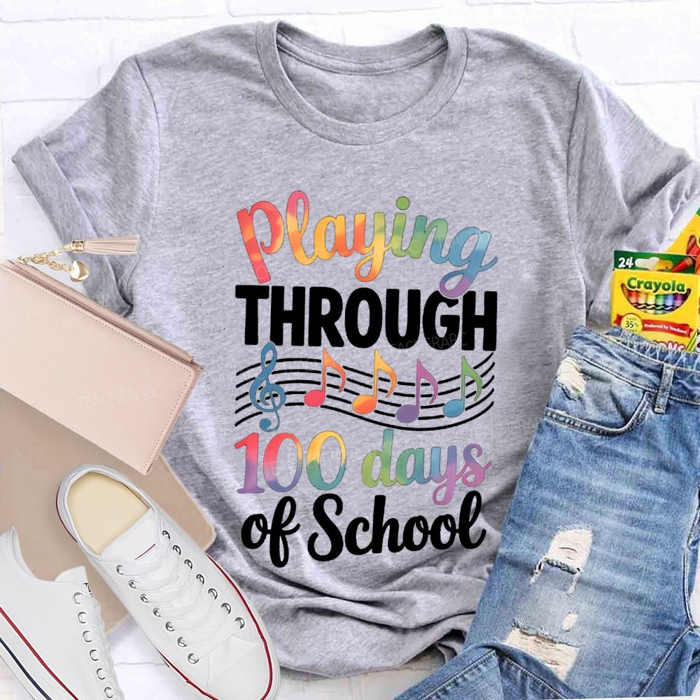 Playing Through 100 Days Of School Color Gradient Font T-shirt