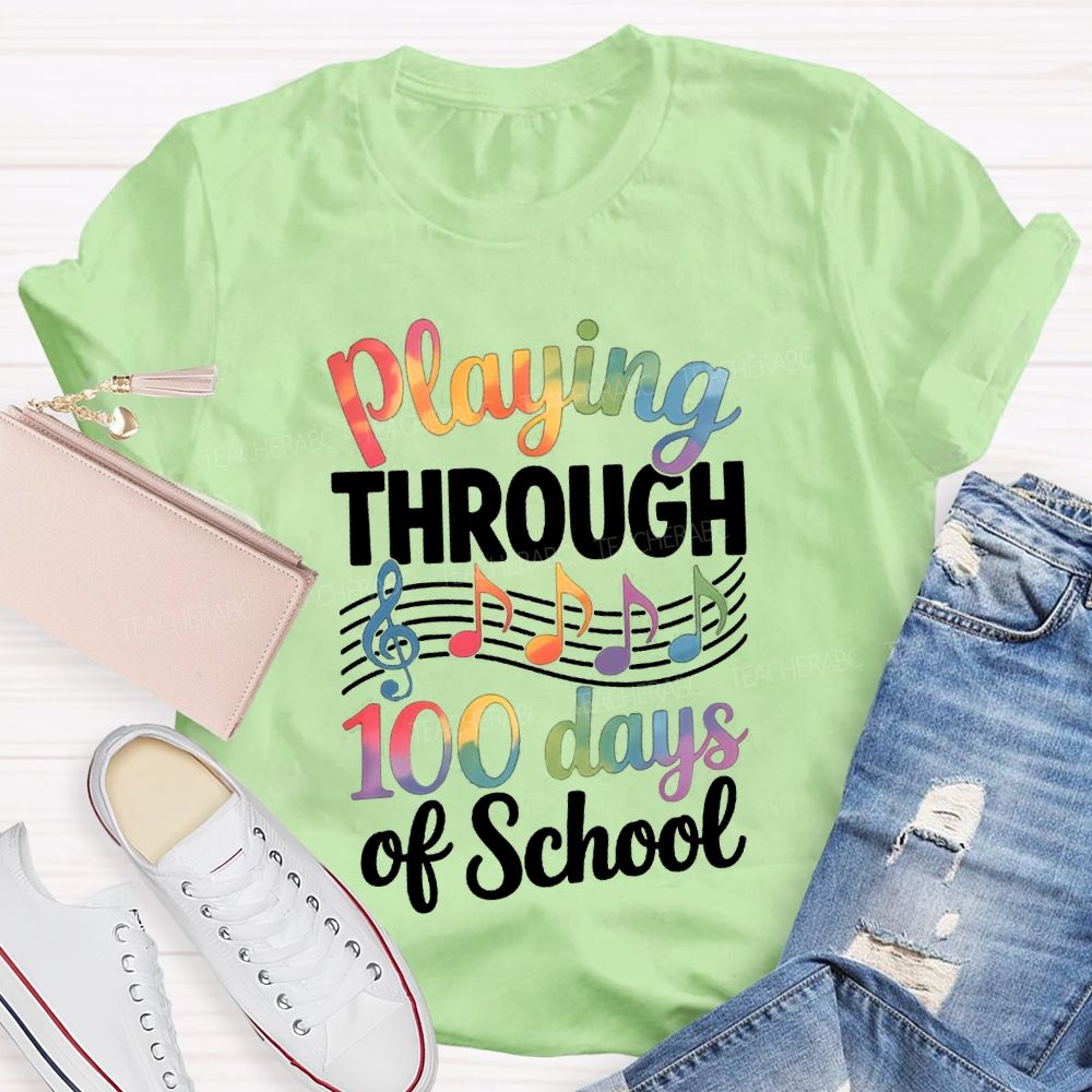 Playing Through 100 Days Of School Color Gradient Font T-shirt