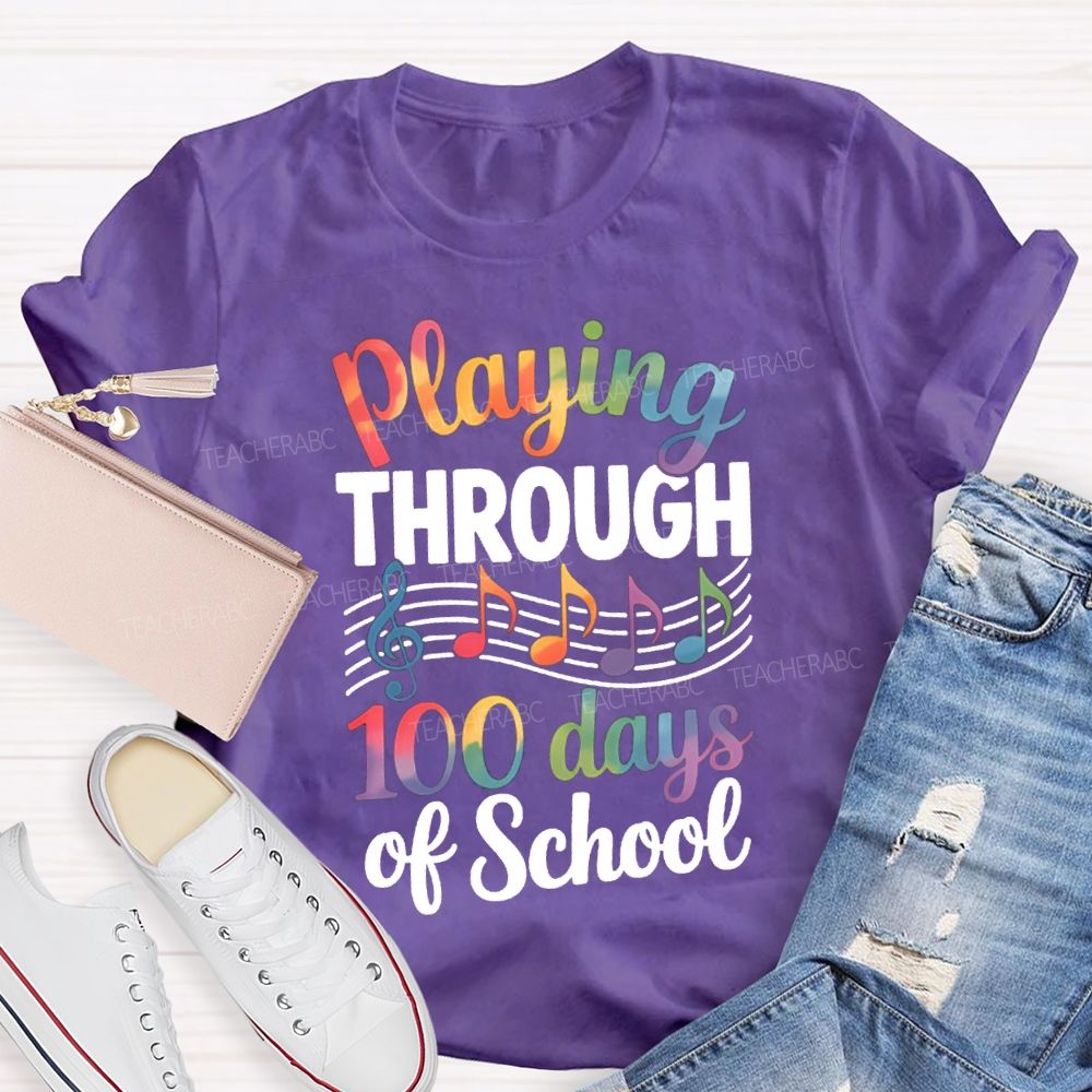 Playing Through 100 Days Of School Color Gradient Font T-shirt
