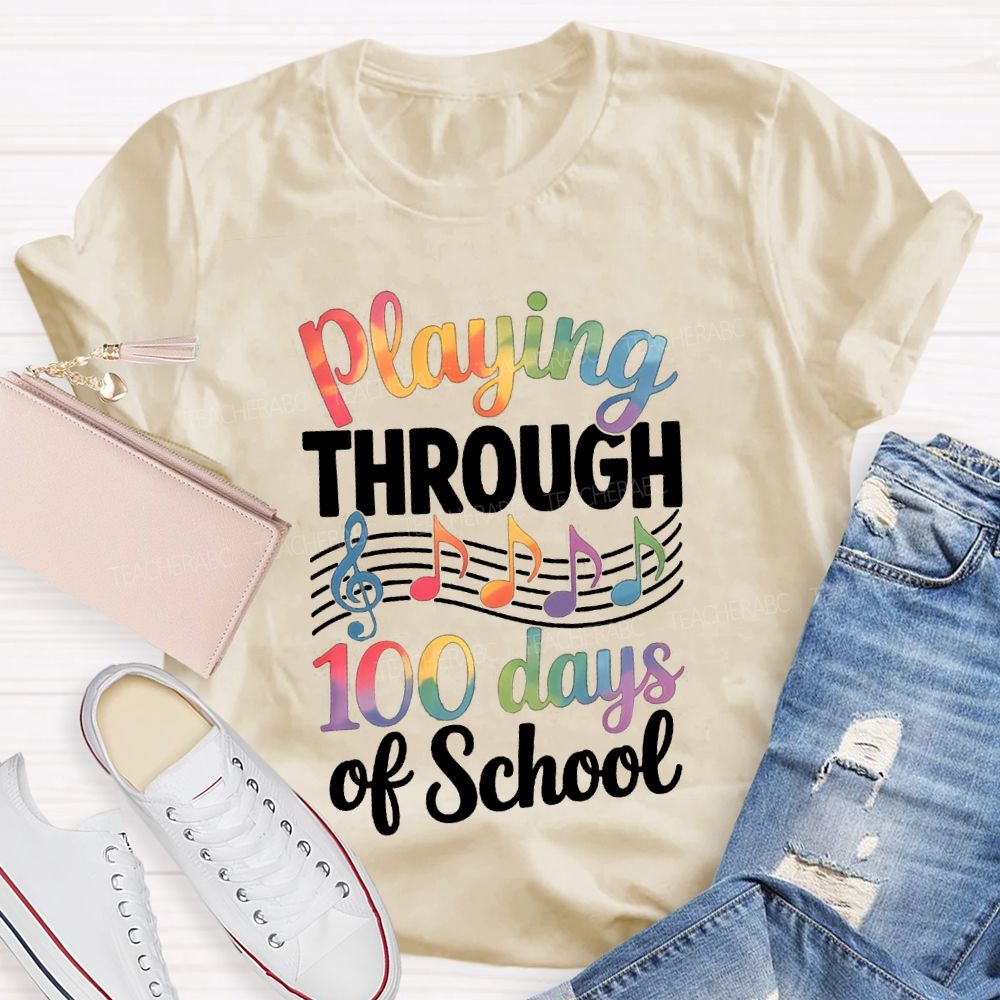 Playing Through 100 Days Of School Color Gradient Font T-shirt