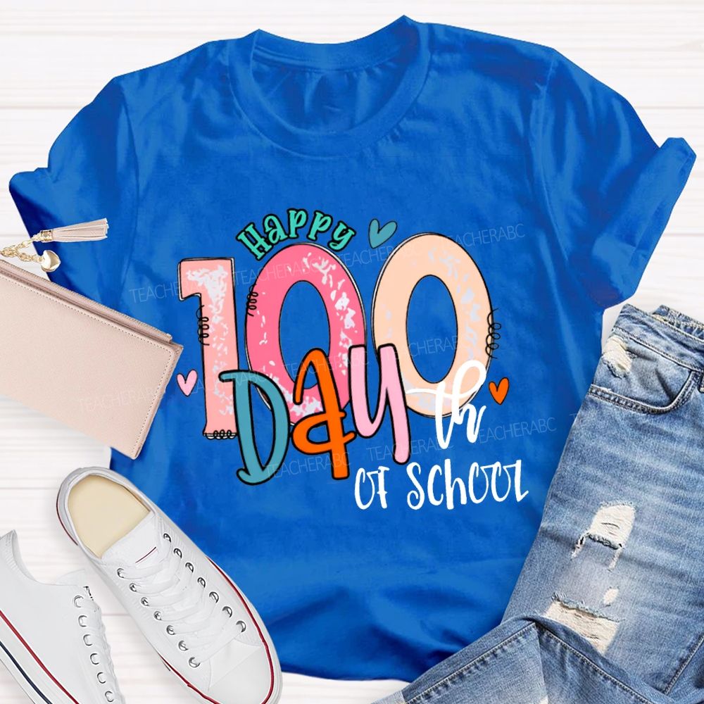Happy 100th Day Of School Colored Fonts T-shirt