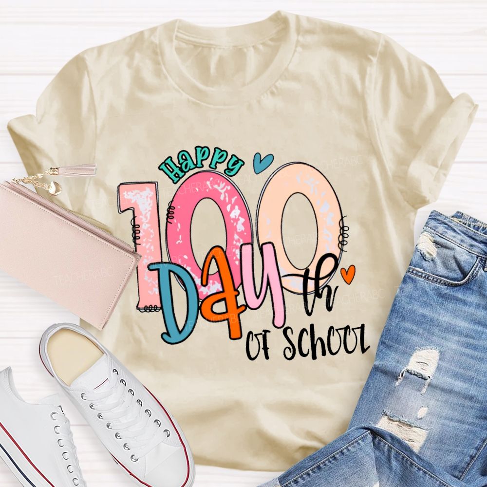 Happy 100th Day Of School Colored Fonts T-shirt