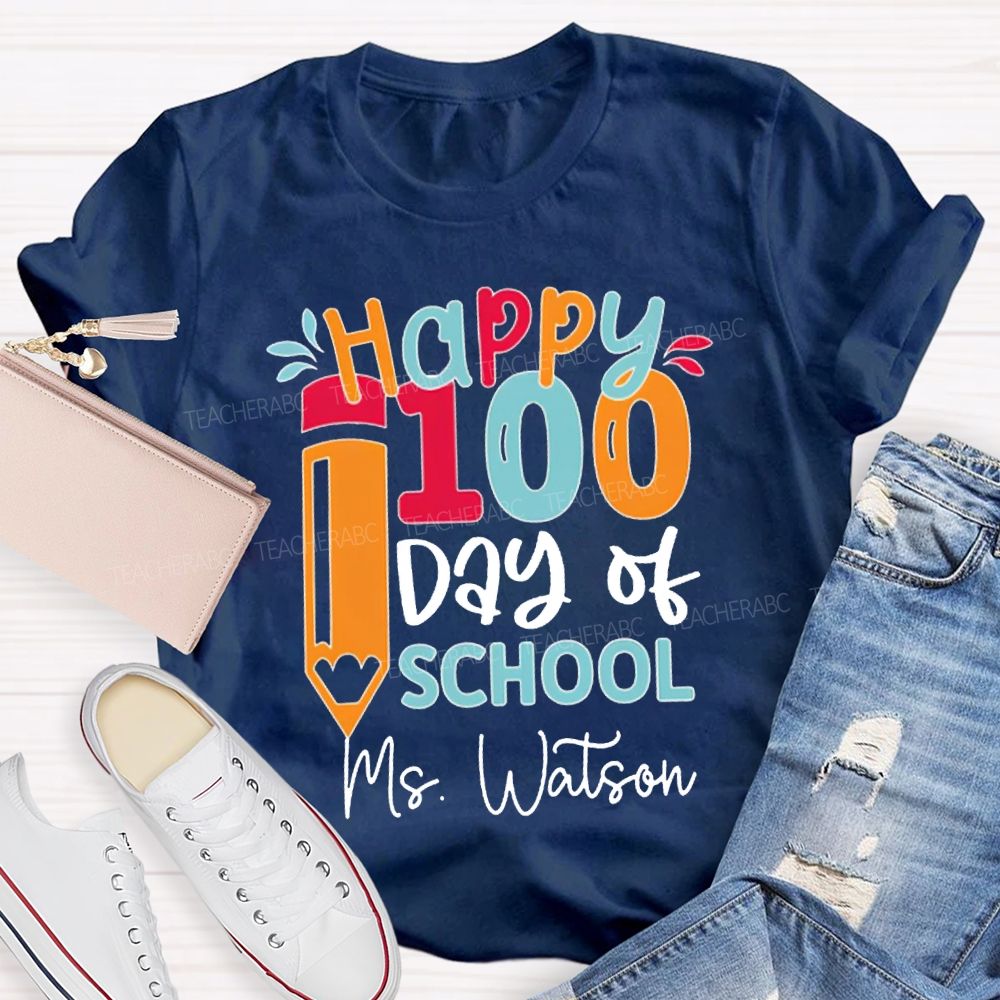 Personalized Name Happy 100 Days Of School T-shirt